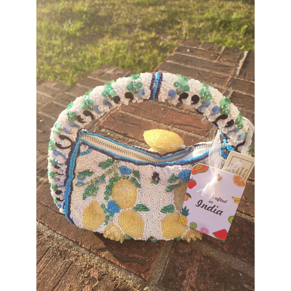 Beautiful Handcrafted India Blue Lemon Vine Beaded Bag Viral TikTok TJ Maxx NWT